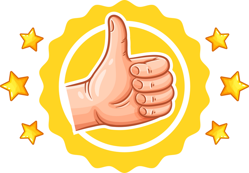 Recommended, hand thumb up, good choice, best recommendation, high quality, positive rating, customer feedback icon